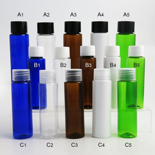 Bottiglia in PET di plastica a spalla piatta da viaggio da 30 ml Contenitore cosmetico portatile da 1 oz trasparente blu bianco ambra verde bottiglie di crema vuote
