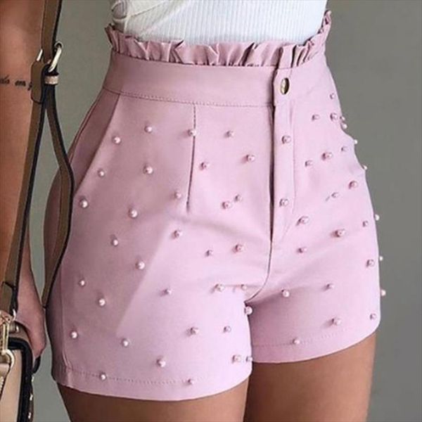 

women summer high waist shorts ladies beading ruffle casual shorts pantalones cortos de mujer, White;black
