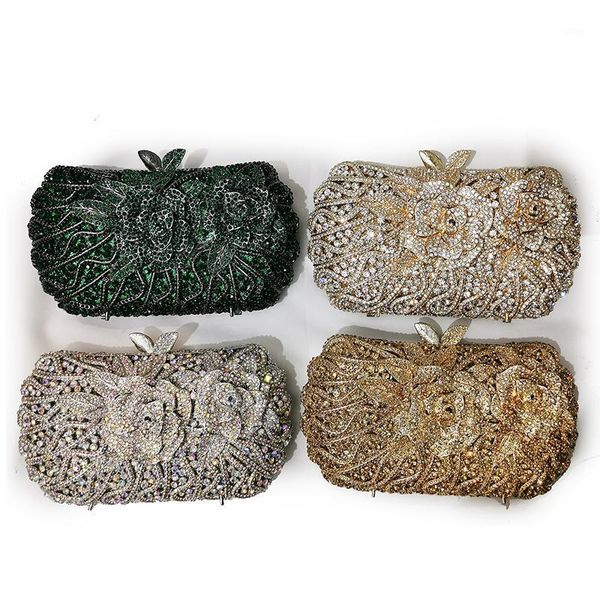 

evening bags xiyuan white rhinestone crystal women party fashion gold metal 5 colors flower diamond bag shoulder chain purse1