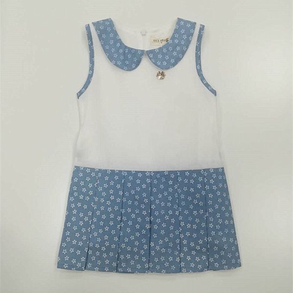 

fashion new product lapel stitching denim small flower bow design holiday party vest skirt girl dress, Red;yellow