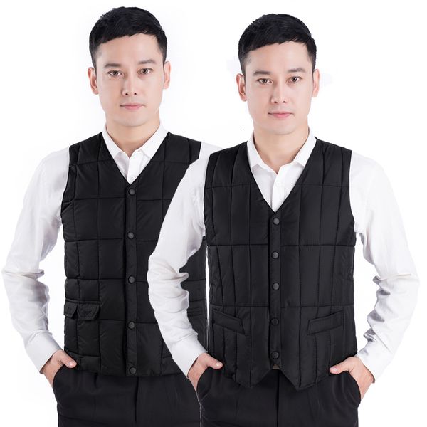 

men's autumn down cotton thin shawl middle aged and old people warm vest father winter clothes, Black;white