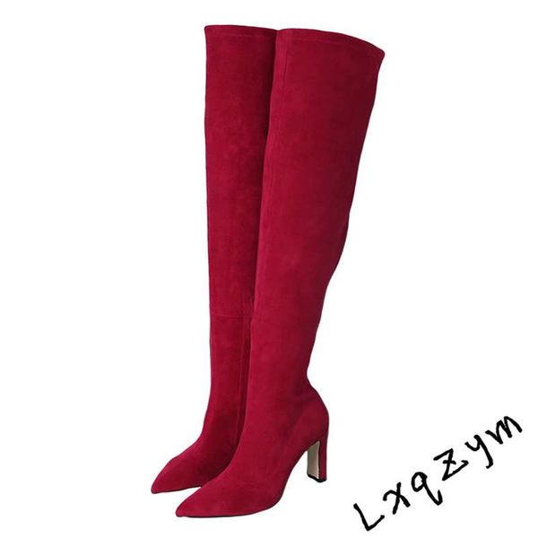 

over the knee elegant high heel pumps cow suede gladiator thigh boots long tube handmade quality small size, Black