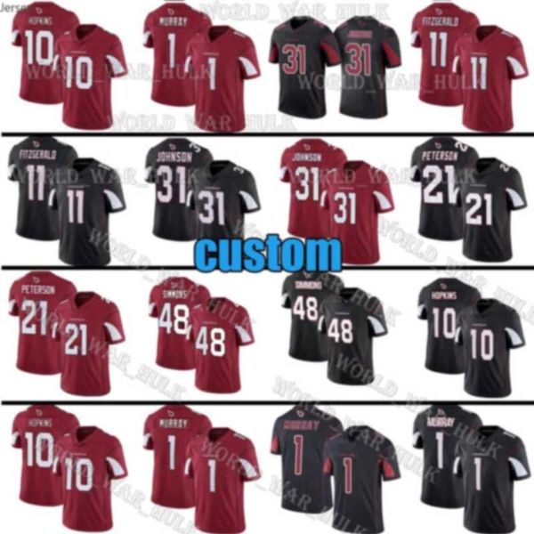 

arizona cardinals jerseys custom 1 kyler murray 11 larry fitzgerald 10 deandre hopkins isaiah simmons christian kirk byron murphy, Black;red