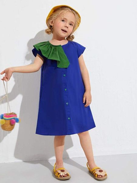 

toddler girls ruffle trim buttoned front dress she, Red;yellow