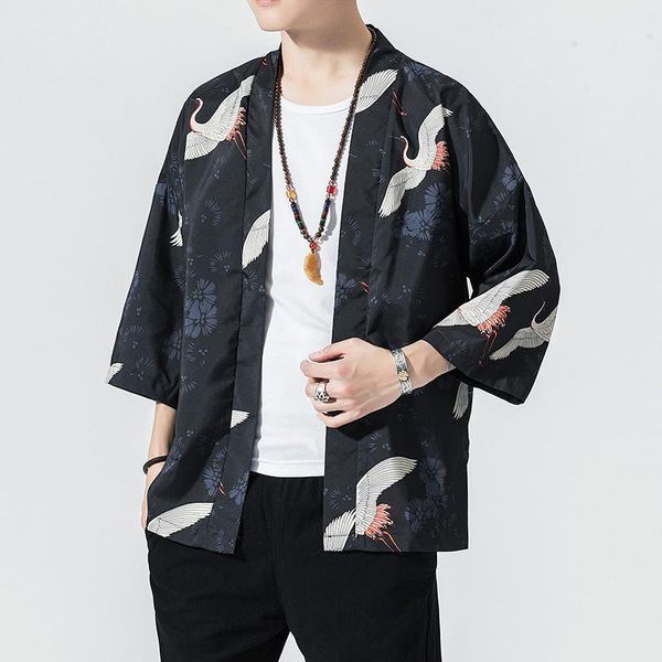 

clothing spring new kimono shirt men streetwear kimono cardigan men shirts casual japanese shirt 5xl1, White;black