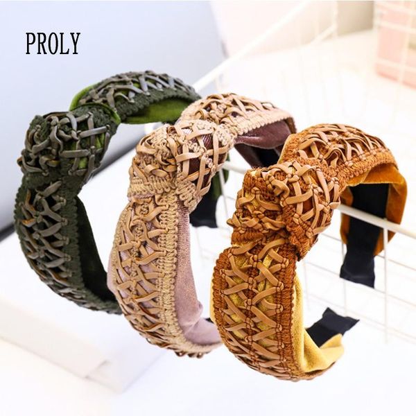 

hair accessories proly fashion women headband woolen wove hollow ornament middle knot flannel hairband turban
