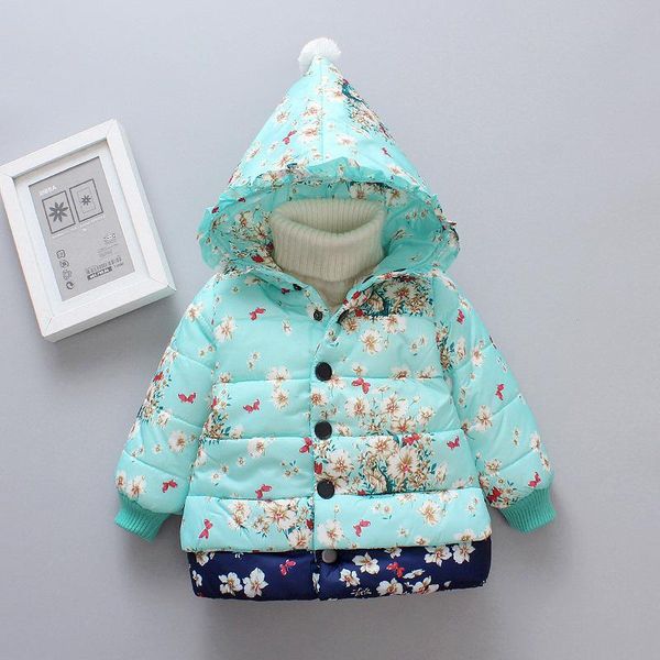 

girls winter clothes 2020 new girls cotton clothes printing hooded coat casual warm children's jacket 2-4years old, Blue;gray