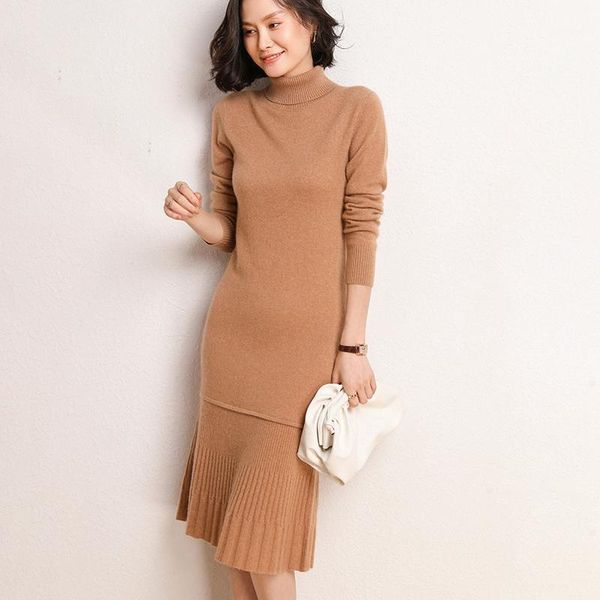 

super warm knitwear 100% cashmere sweaters women 2020 winter turtleneck dresses long solid color thick pullovers1, White;black