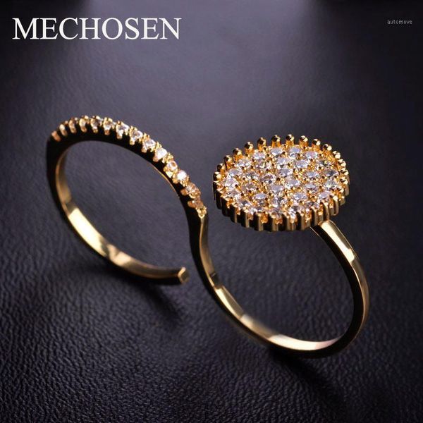 

mechosen prong setting zircon stones rings gold copper adjustable bague duoble aros round ring women christmas party accessories1, Golden;silver