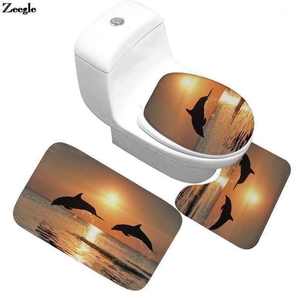 

bath mats printed dolphin mat microfiber bathroom carpet non-slip toilet seat cover absorbent bathroom1