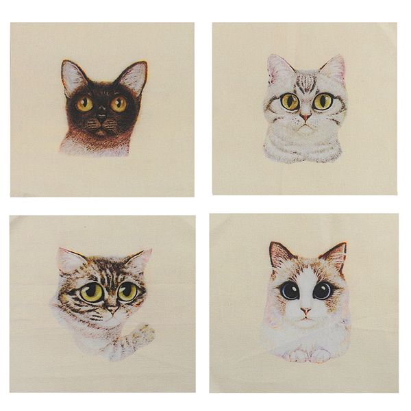 

retro cats pattern hand cloth cotton hand dyed diy fabric sewing crafts 15x1, White;gold