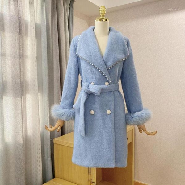 

heavy industry mink velvet coat women's mid-length autumn winter thickened elegant ladies small fragrance wind woolen coat s3801, Black