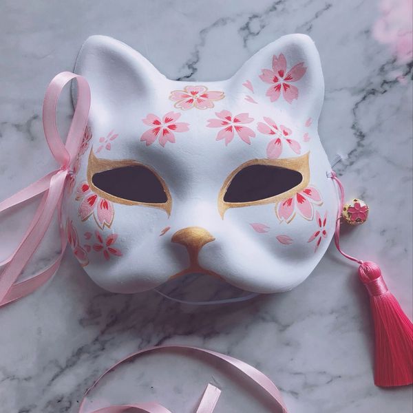 

hand-painted cat the nine-tailed fox mask natsume's book of friends pulp half face halloween cosplay animal party toys for woman 1007
