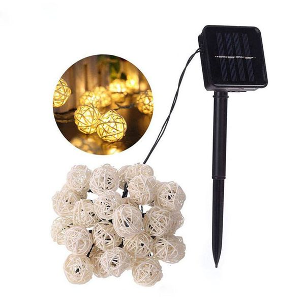 

2021 new solar powered 6m 30 led rattan balls fairy string christmas holiday outdoor waterproof patio garland decorative lights l4x3