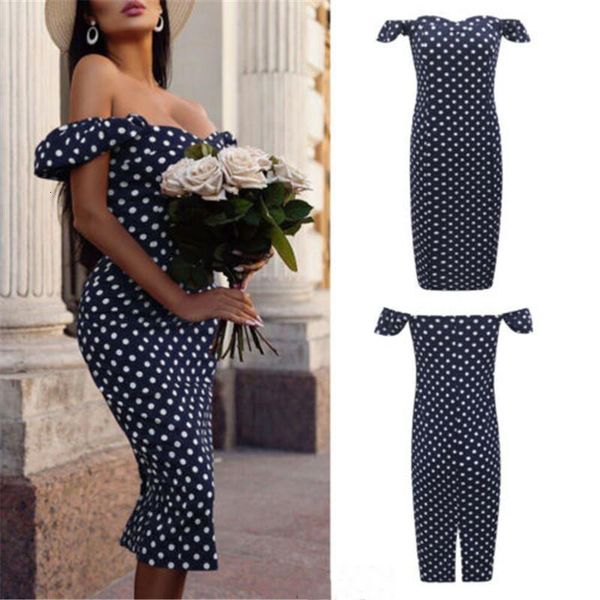 

polka dot print hip women dress off shoulder short sleeve bodycon dress formal evening party dresses, Black;gray