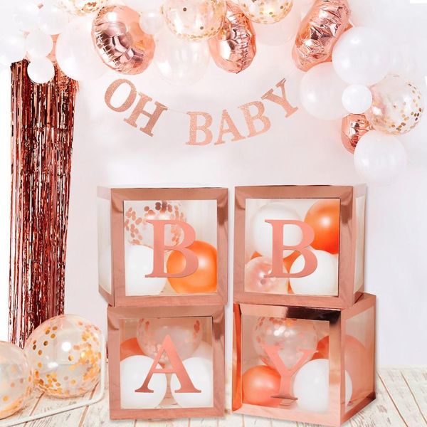 

fengrise rose gold transparent balloon box baby shower decoration first birthday party decor kids babyshower boy girl name box bbyqlm