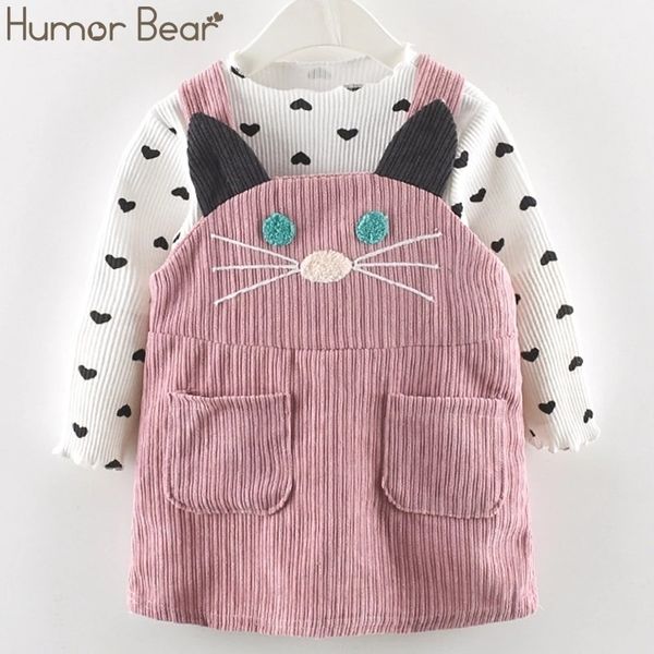 

humor bear children clothing girl dress spring autumn cotton bow long sleeve party fake two dress cute infant baby girls clothes 201204, Red;yellow