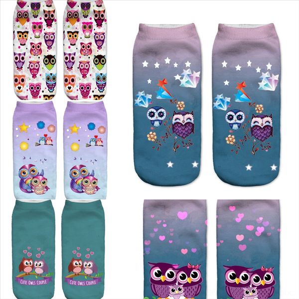 

mn29c japanese crew mens sock owl kawaii man's socks paint sox animal print warm autumn cotton winter trendy, Black