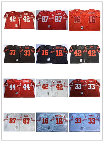 

ncaa mens vintage #16 joe montana shirt 33 roger craig 44 tom rathman 87 dwight clark 42 ronnie lott stitched football jerseys, Black