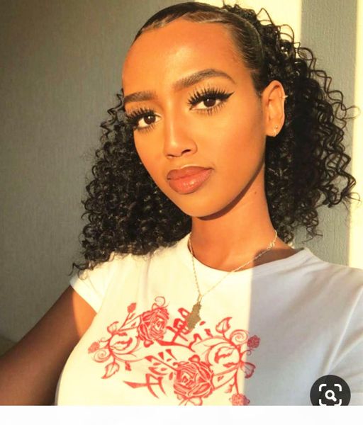 

cute ponytail water wave curly human hair ponytail extension bun afro pony tail hairpiece elastic band drawstring ponytail 140g, Black