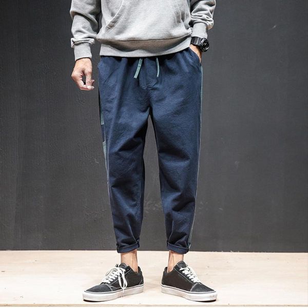 

men's pants streetwear cargo men male casual solid color cotton long harem moletom masculino, Black