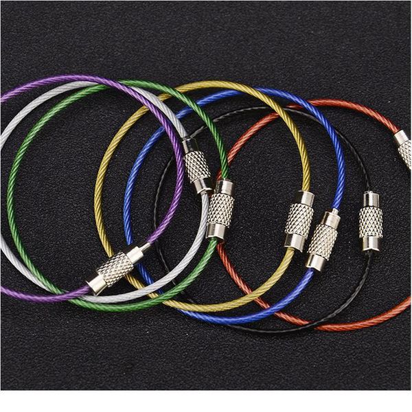

2.m wire diameter stainless steel keychain tag rope cable loop screw lock gadget ring key keyring circle camp rope qylasr