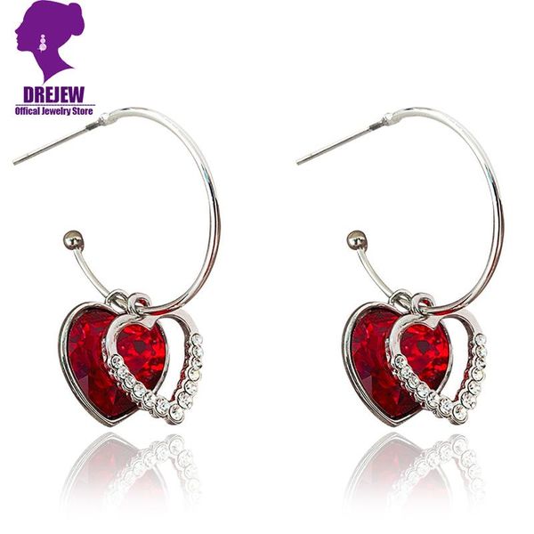 

drejew cute red blue gold love heart rhinestone hoop earrings christmas fashion alloy earrings for women wedding party jewerly, Golden;silver
