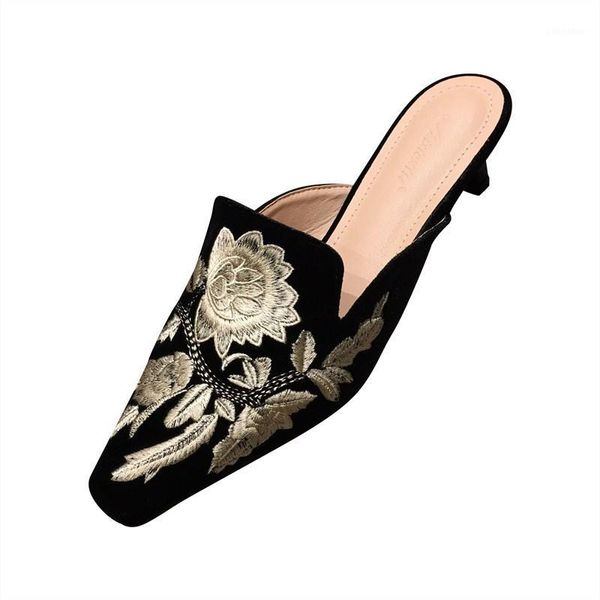

2020 spring new women fashion embroider flower slippers female slides mules shoes slippers ladies outside casual1, Black