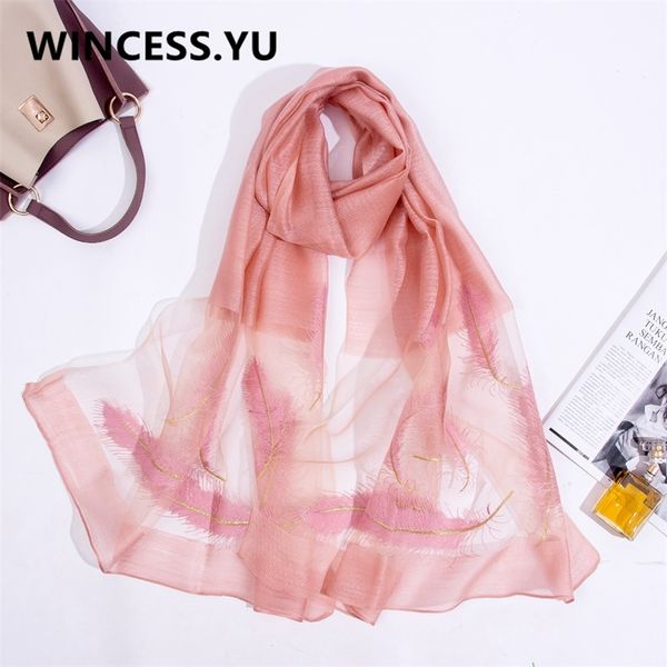 

spring autumn winter silk scarves for women fashion scarf embroidered shawl and wraps solid pashmina comfortable cape y201024, Blue;gray