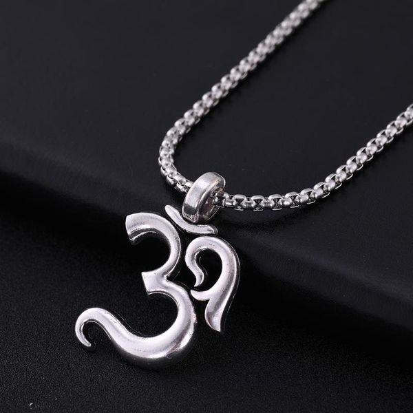 

lemegeton stainless steel box chain yoga chakra om alloy pendants necklaces yoga charm jewelry women statement necklace, Silver
