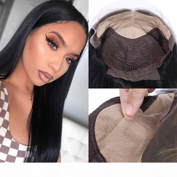 

gluess fake scalp lace frontal straight silky straight natural black hair with baby hair 12 26 inch, Black;brown