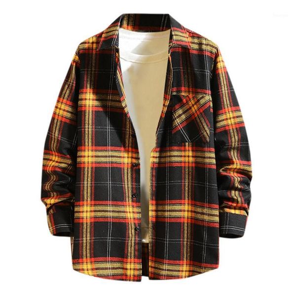 

winter button plaid jacket turndown collar casual long sleeve blouse shirts plus size masculina1, Black;brown