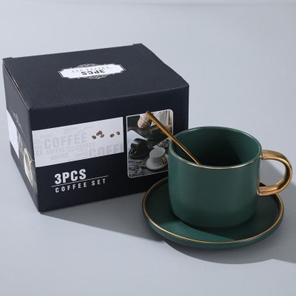 

зеленый керамика кофе латте кружка drinkware соевое молоко завтрак кубок fine bone china cute tumbler чашки чая и блюдце ложка set jllvvv