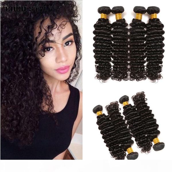 

virgin hair weave deep wave 3 bundles lot unprocessed human hair extensions 8-28 inch deep curly human hair weaving ing, Black