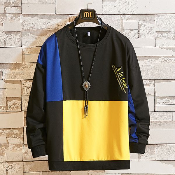 

2020 new men's hip hop sweatshrits fashion patchwork hoodie men harajuku sweatshirt long sleeve casual hoodie for young men, Black