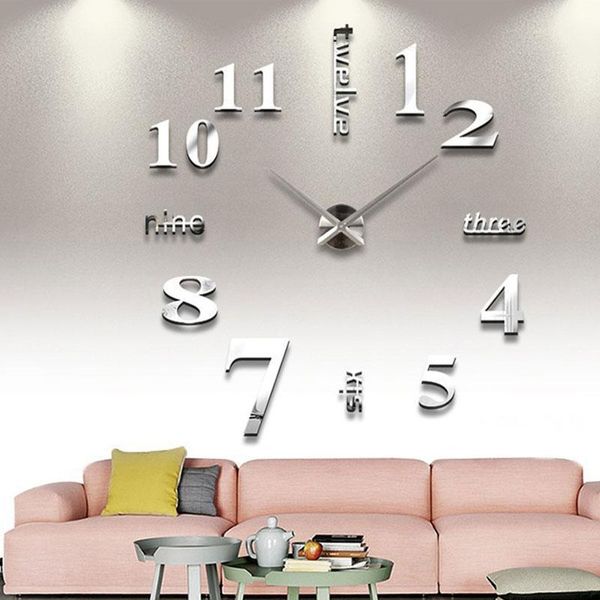

new big clock watch wall clocks 47 inch 3d diy acrylic mirror stickers for home living room decoration quartz needle horloge1