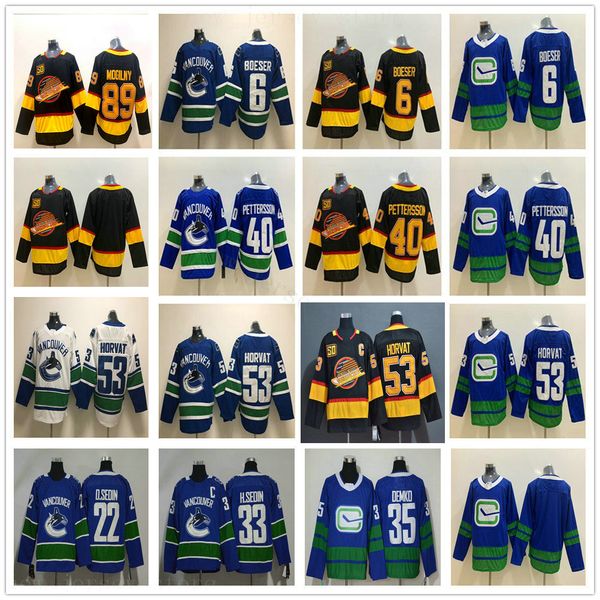 

2021 reverse retro vancouver canucks hockey jerseys 53 bo horvat thatcher demko brock boeser elias pettersson alexander mogilny pavel bure, Black;red