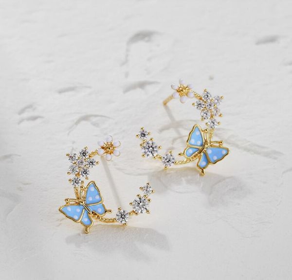 

2020 new flower butterfly simple female compact korean temperament web celebrity ear drop earrings products 205, Golden;silver