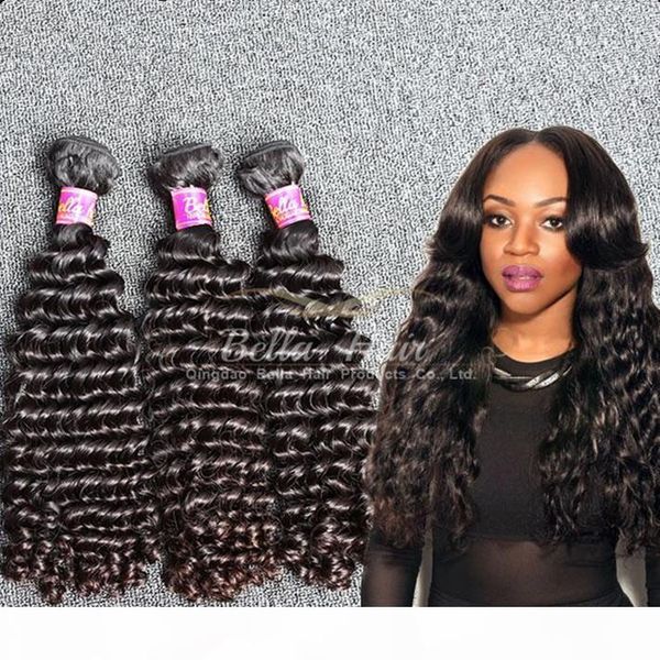 

bella hair wholesale 10pcs lot 9a brazilian hair extensions 10-24 inch natural color human hair weave deep wave ing, Black