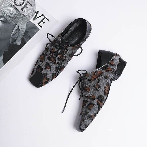

female 2021 pumps 22-24.5 on horsehair hair couture leopard print shoes comfortable and soft nature wild wjnx, Black