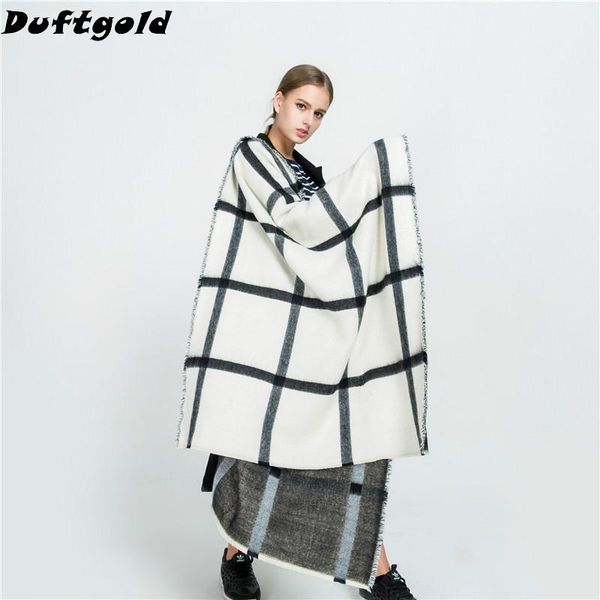 

scarves autumn winter fashion large scarf women white black plaid ladies 200*80cm long big shawl duftgold, Blue;gray