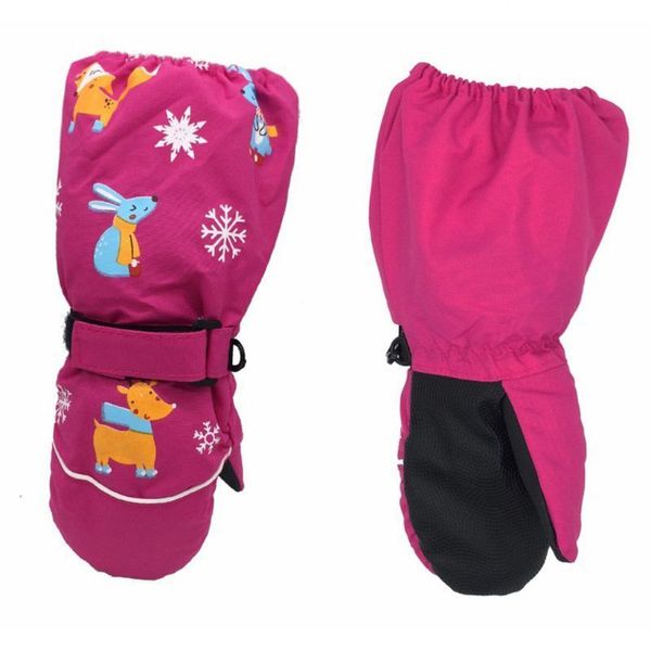 

toddler kids winter waterproof windproof long cuff gloves cute rabbit deer printed thicken warm snow ski non-slip mittens 2-6 t, Blue;gray