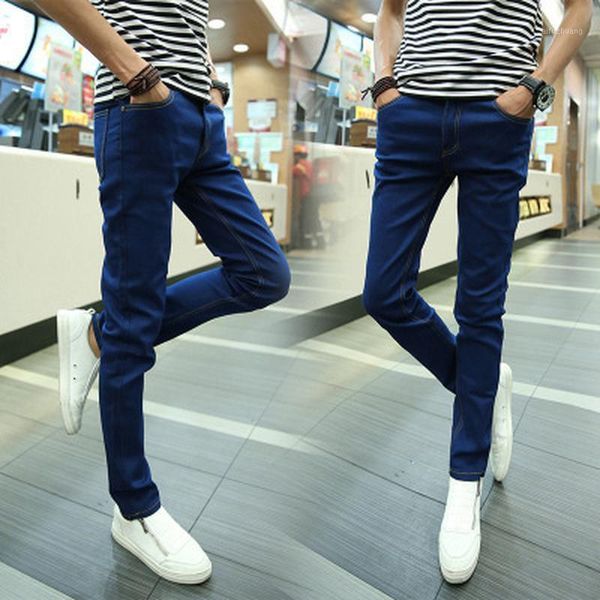 

jeans men solid color cotton jeans skinny slim denim pants men fashion casual young students simple1, Blue