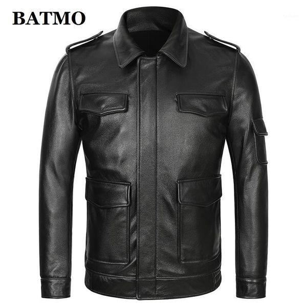

batmo 2020 new arrival 100% real natural cow leather jackets men,real leather jackets,size m-4xl pdd161, Black