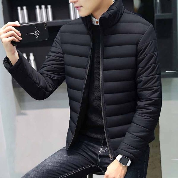 

fashion men's down coat thickened warm youth winter cotton coat casual solid color stand collar gray goose down jacket parka 201130, Black