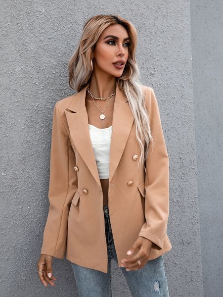 

solid double breasted blazer 761f#, White;black