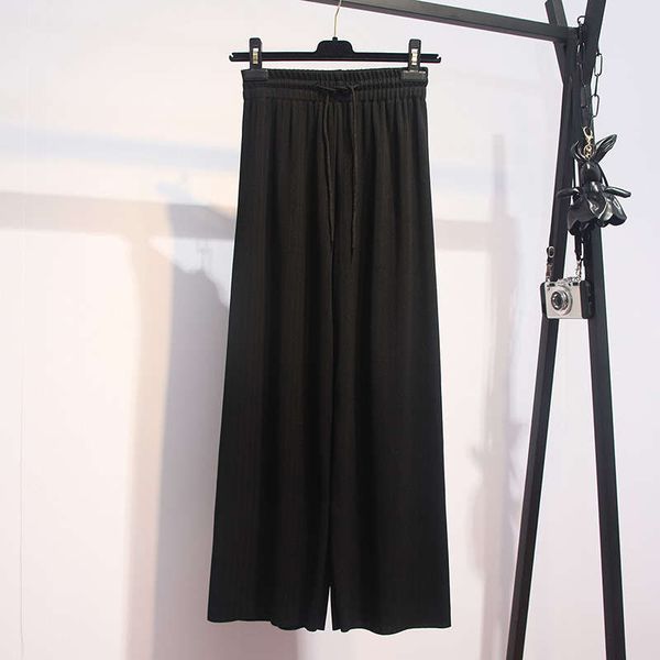 

spring summer 2020 new loose and slim women's large size knitting versatile plus 200 kg fat mm wide leg pants, Black;gray