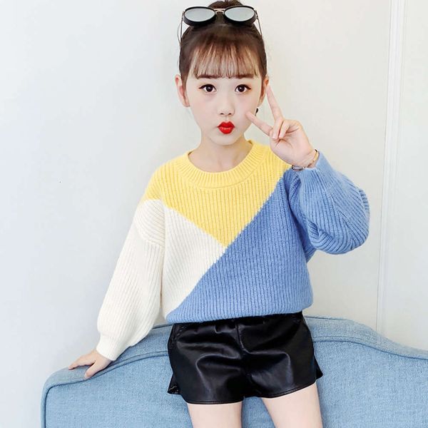 

2020 cuhk autumn color new matching children's girls' round neck bottomed sweater tw5v, Blue