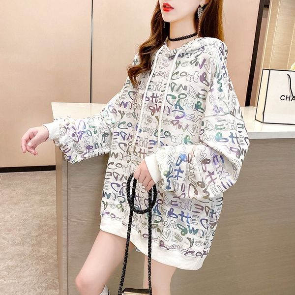 

tyl4t new korean style fashionable loose autumn letter printed ins thin hooded student sweater for women sweatersweater sweater e0pr9, Black