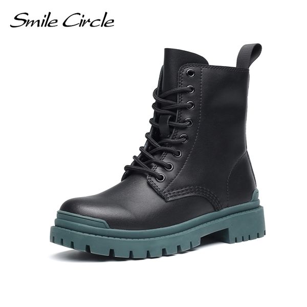

bootssmile circle, leather flat shoes, fashion discount luxury boots, comfortable boots and women's laces, Black